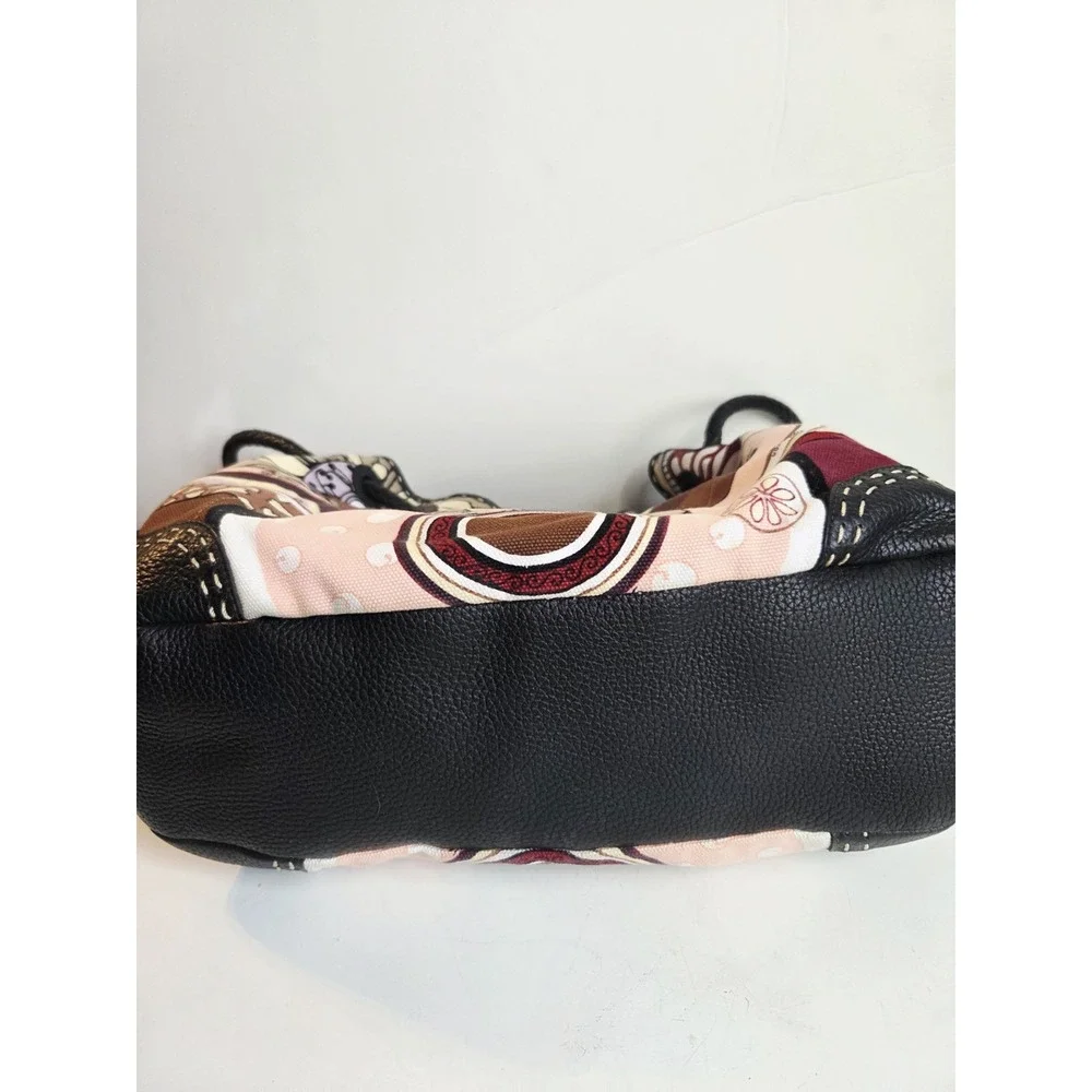 Brighton Canvas  & Leather Cinch Shoulder Satchel Slouchy Bag‎ Floral Braided